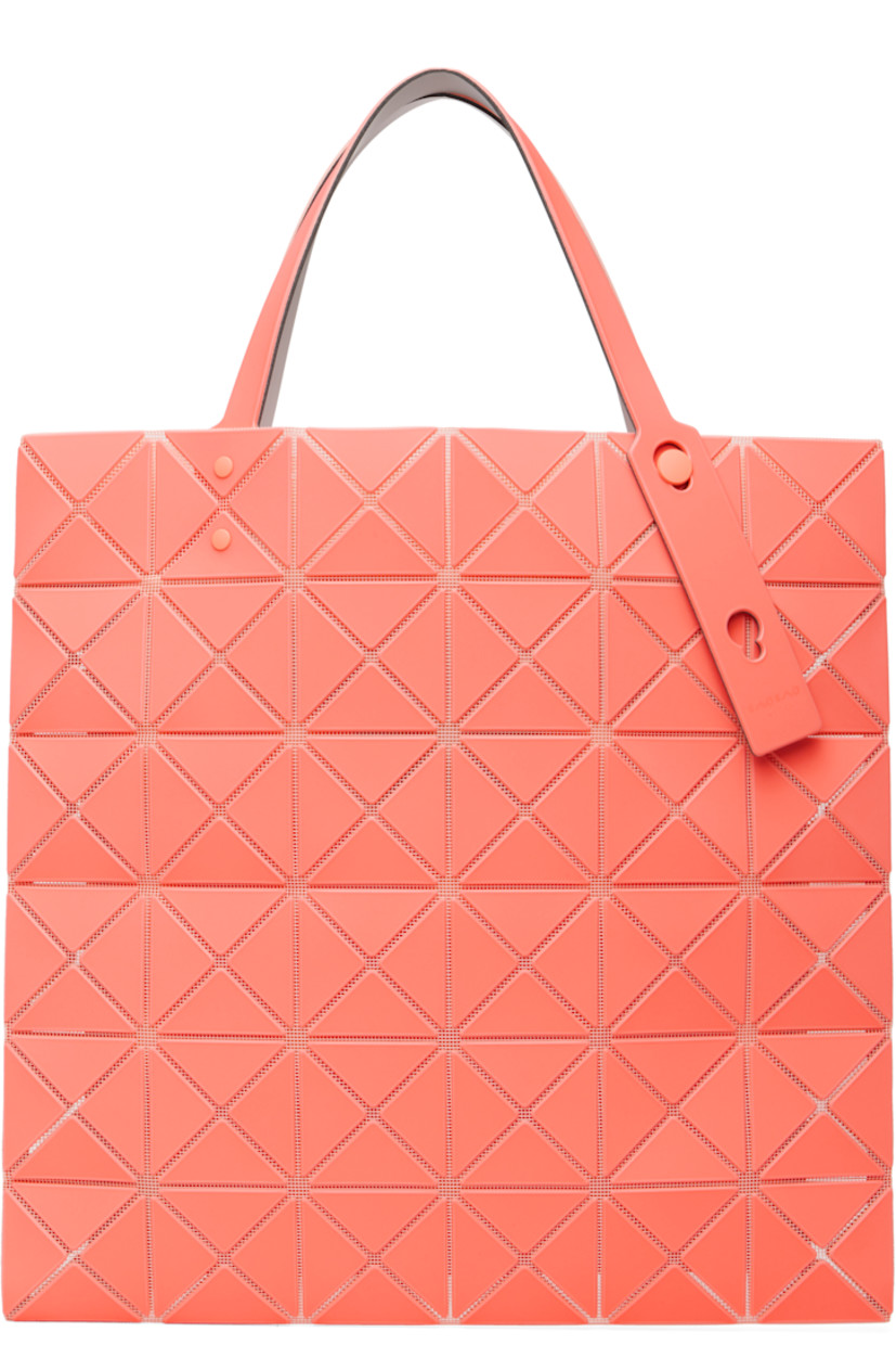 Mesh tote.

· Signature triangular vinyl appliqués throughout
· Adjustable shoulder straps
· Open throat
· Zip pocket at interior
· H13.5" x W13.5"

Supplier color: Light orange/Orange
