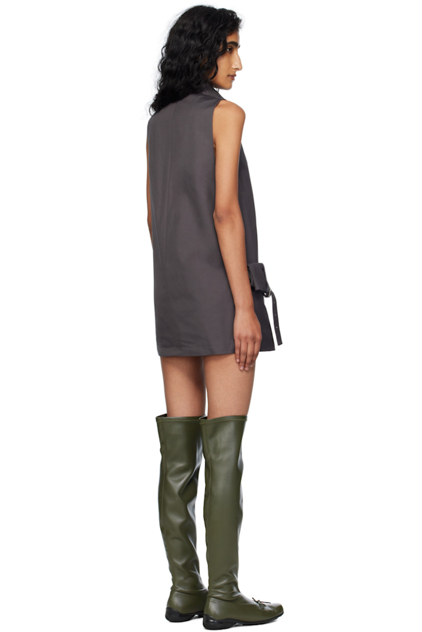 Cotton-blend twill minidress.

· Button fastening at stand collar 
· Darts at chest
· Pin-buckle cargo pockets at front 
· Concealed zip closure at back 
· Full satin lining 

Supplier color: Charcoal