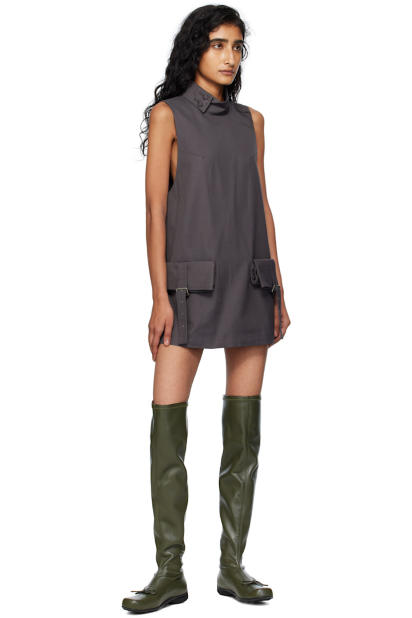 Cotton-blend twill minidress.

· Button fastening at stand collar 
· Darts at chest
· Pin-buckle cargo pockets at front 
· Concealed zip closure at back 
· Full satin lining 

Supplier color: Charcoal