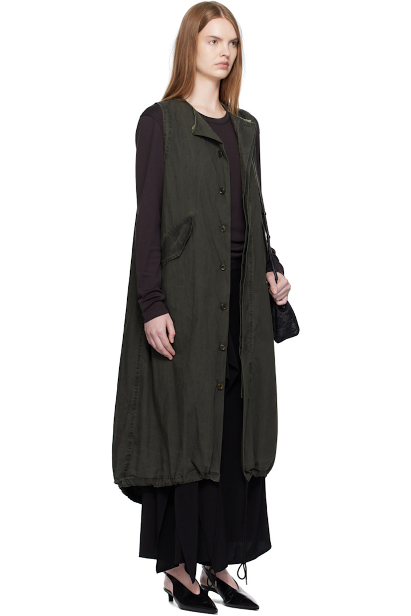 Plain-woven cotton-blend midi dress.

· Pigment-dyed and garment-washed 
· Raw edge at round neck
· Button closure
· Flap pockets at waist
· Drawstrings at hem 
· Central vent at back hem 

Supplier color: Khaki