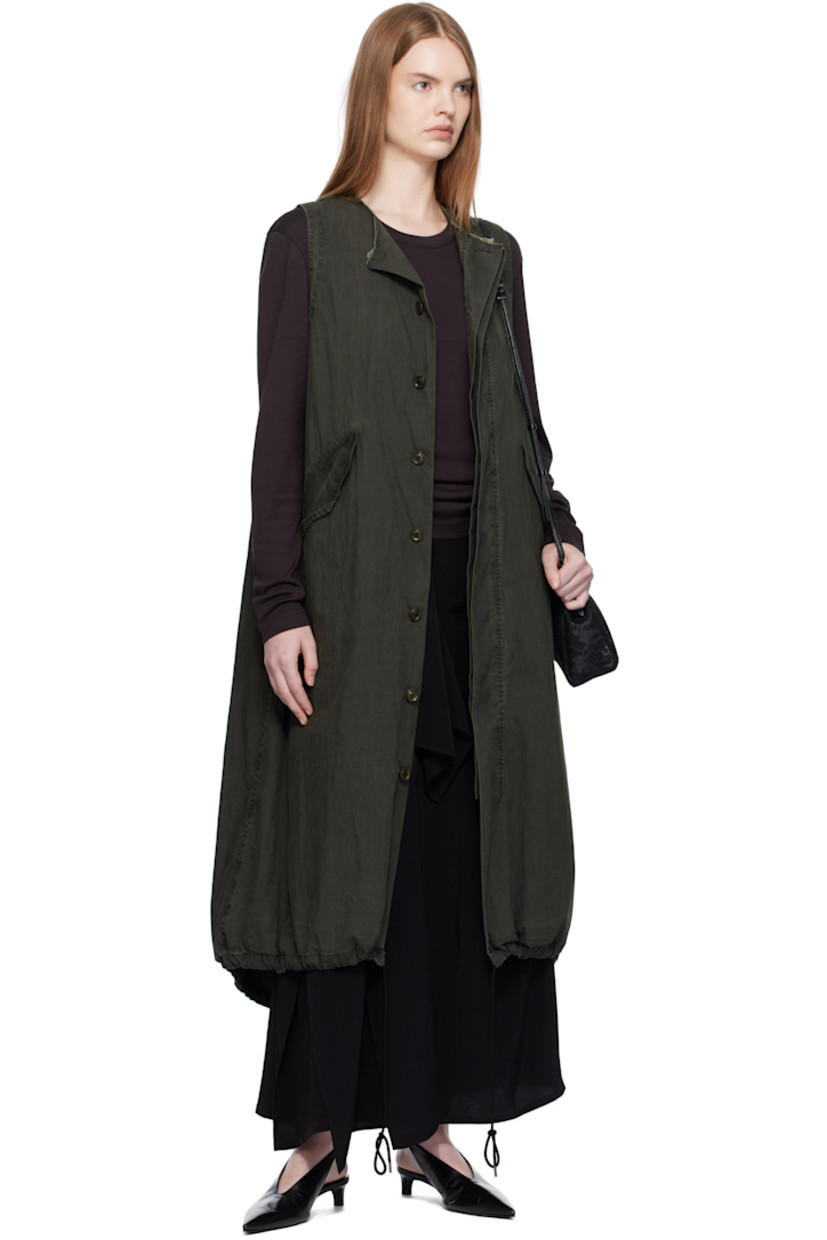 Plain-woven cotton-blend midi dress.

· Pigment-dyed and garment-washed 
· Raw edge at round neck
· Button closure
· Flap pockets at waist
· Drawstrings at hem 
· Central vent at back hem 

Supplier color: Khaki