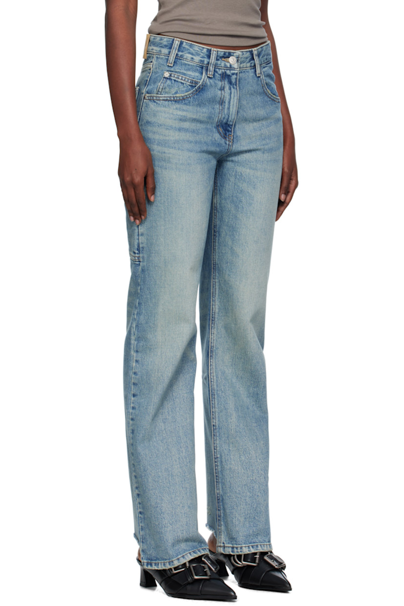 Non-stretch denim jeans.

· Fading, whiskering, subtle distressing throughout
· Belt loops
· Five-pocket styling
· Zip fly
· Logo patch at back waistband
· Patch pockets at back leg
· Logo-engraved silver-tone hardware

Supplier color: Blue