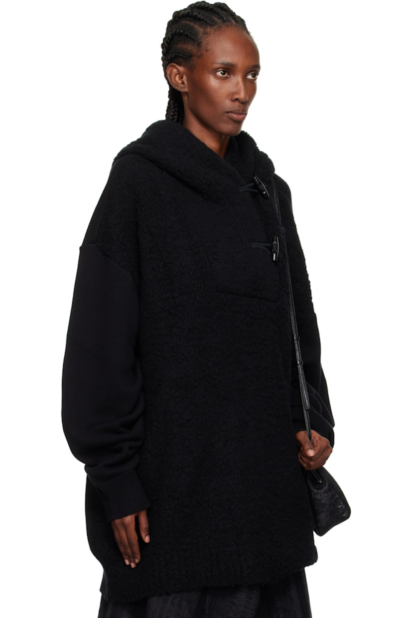 Knit wool-blend and cotton-blend fleece hoodie. 

· Paneled construction 
· Toggle closure 
· Dropped shoulders
· Rib-knit hem and cuffs

Supplier color: Black