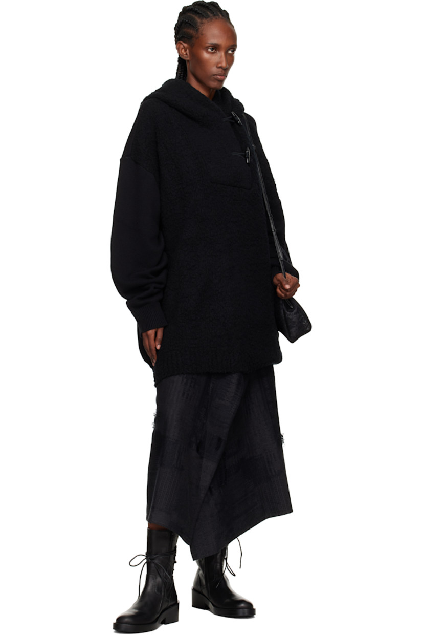Knit wool-blend and cotton-blend fleece hoodie. 

· Paneled construction 
· Toggle closure 
· Dropped shoulders
· Rib-knit hem and cuffs

Supplier color: Black