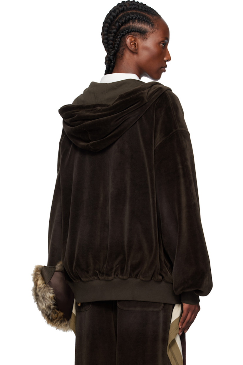 Cotton-blend velour hoodie.

· Drawstring at hood
· Two-way zip closure
· Logo embroidered at chest
· Rib-knit hem and cuffs
· Dropped shoulders
· Jersey lining at hood

Supplier color: Brown