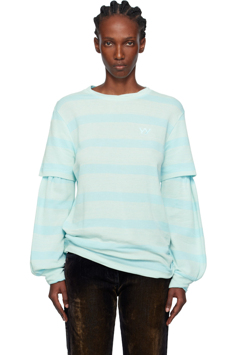 Knit cotton T-shirt.

· Striped pattern throughout
· Twisted rib-knit crewneck and cuffs
· Logo embroidered at chest
· Dropped shoulders
· Layered sleeves

Supplier color: Mint
