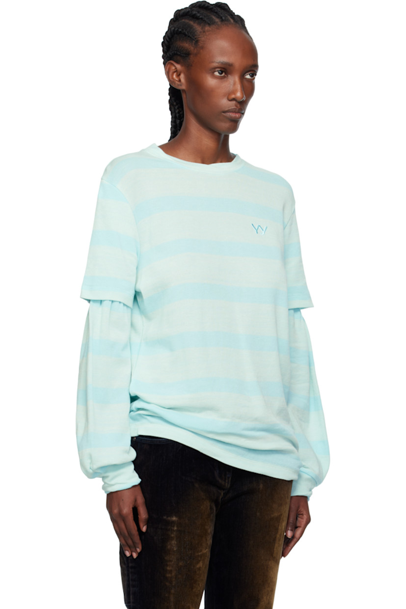 Knit cotton T-shirt.

· Striped pattern throughout
· Twisted rib-knit crewneck and cuffs
· Logo embroidered at chest
· Dropped shoulders
· Layered sleeves

Supplier color: Mint