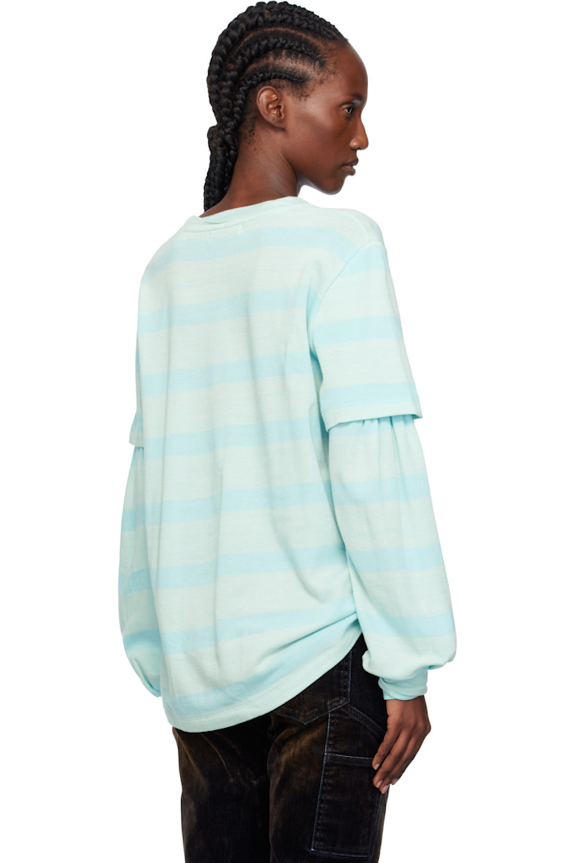 Knit cotton T-shirt.

· Striped pattern throughout
· Twisted rib-knit crewneck and cuffs
· Logo embroidered at chest
· Dropped shoulders
· Layered sleeves

Supplier color: Mint