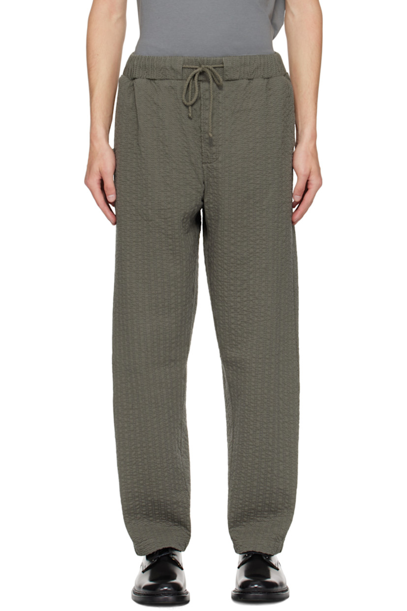 Quilted cotton jersey trousers.

· Drawstring at elasticized waistband
· Four-pocket styling
· Mock fly

Supplier color: Olive