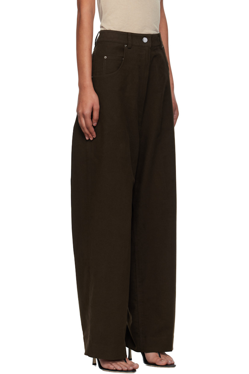 Stretch cotton moleskin trousers.

· Belt loops
· Five-pocket styling
· Zip fly 
· Logo patch at back waistband

Supplier color: Brown