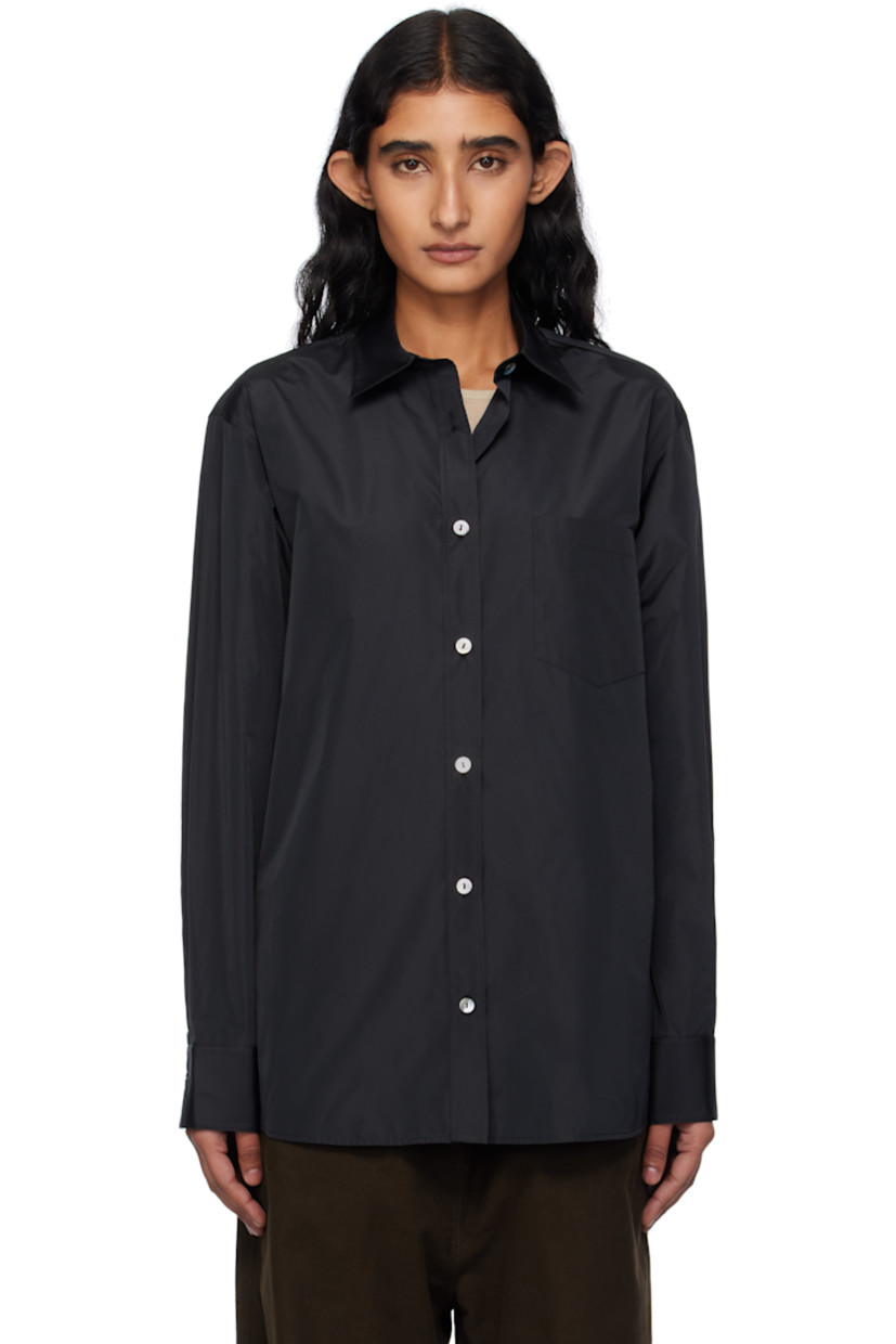 Silk-blend taffeta shirt. 

· Spread collar
· Button closure
· Patch pocket at chest
· Buttoned barrel cuffs

Supplier color: Black