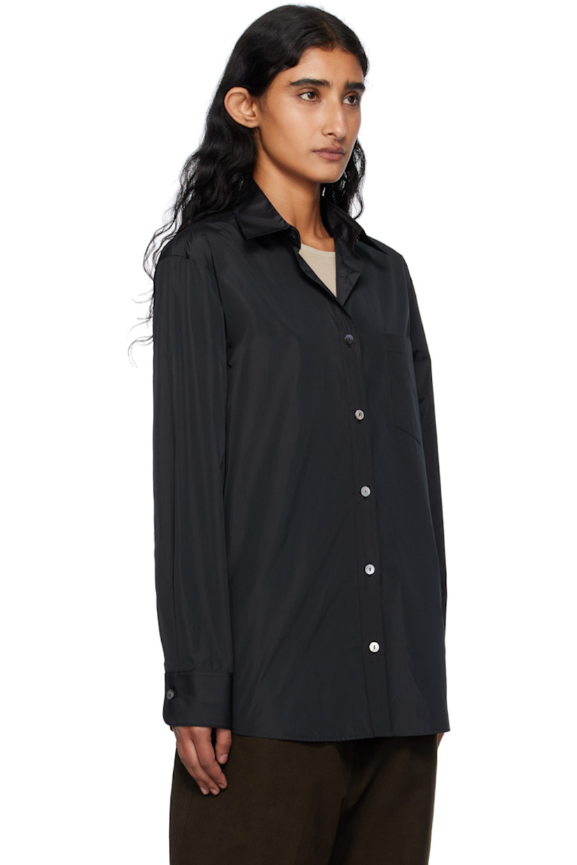 Silk-blend taffeta shirt. 

· Spread collar
· Button closure
· Patch pocket at chest
· Buttoned barrel cuffs

Supplier color: Black