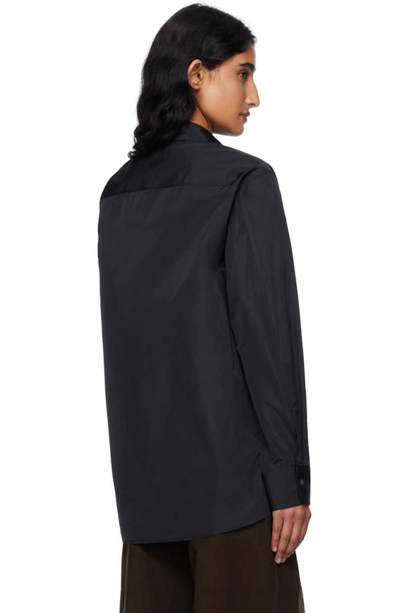 Silk-blend taffeta shirt. 

· Spread collar
· Button closure
· Patch pocket at chest
· Buttoned barrel cuffs

Supplier color: Black