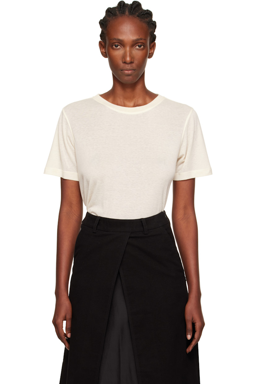Semi-sheer jersey T-shirt. Rib-knit crewneck.

Supplier color: Ivory