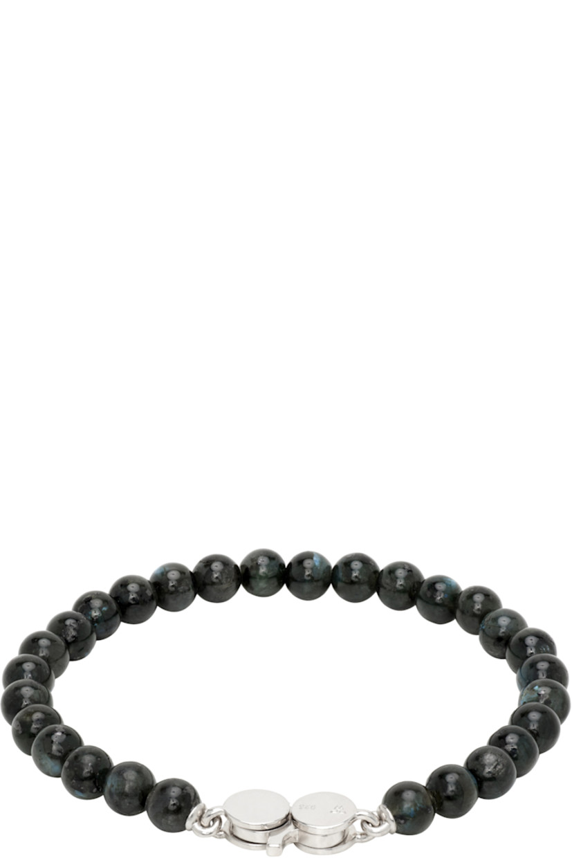 Handcrafted beaded larvikite bracelet in black.

· Lobster-clasp fastening
· Rhodium-plated recycled sterling silver hardware

Supplier clor: 925 silver