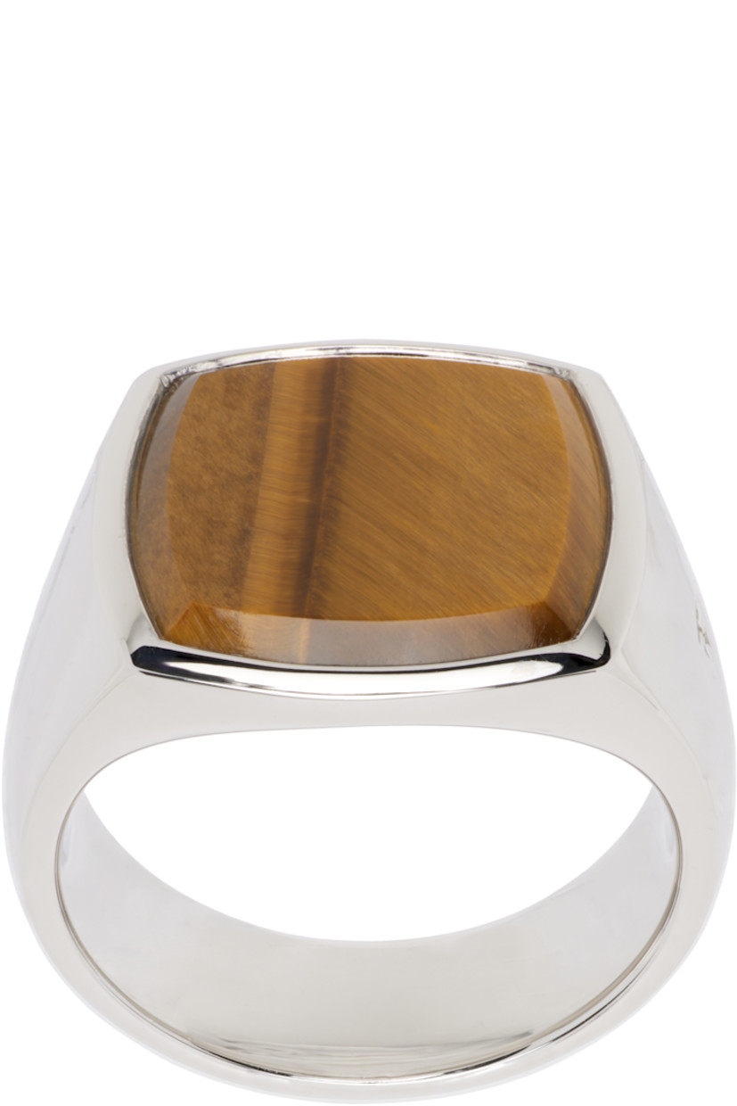 Signet ring in rhodium-plated sterling silver.

· Tiger's eye stone at face
· Hallmarking at inner band

Supplier color: 925 silver