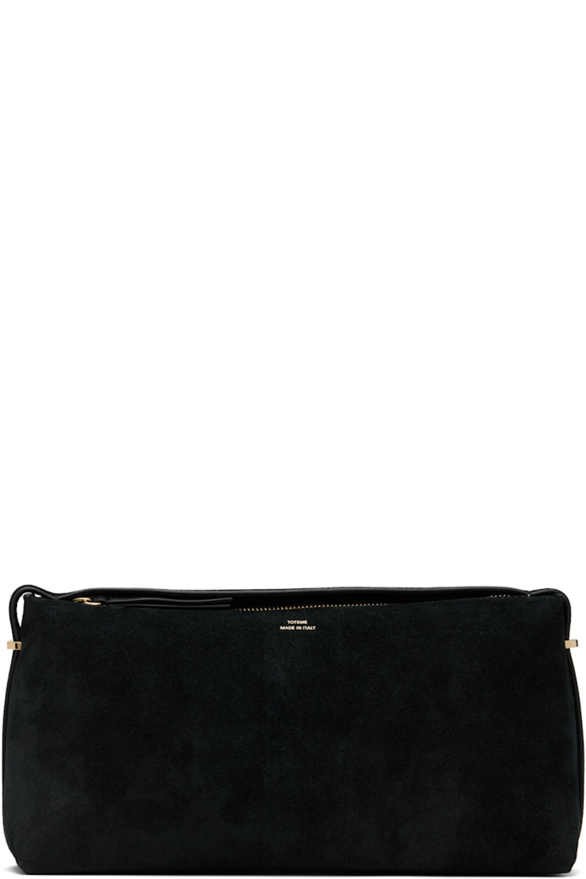 LWG-certified suede clutch. 

· Gold-tone logo stamp at face
· Tab-slot strap at base
· Zip closure
· Card slot at interior
· Microfiber lining
· Gold-tone hardware
· H6.25" x W12" x D4"

Supplier color: Black