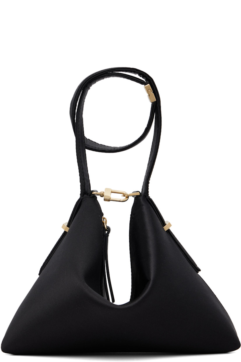 Double-faced silk-blend satin clutch. 

· Tab-slot fastening at wrist strap
· Lanyard-clasp fastening at top
· Logo stamp at face
· Zip closure
· Microsuede lining
· Gold-tone hardware
· H7.5" x W9" x D2.5"

Supplier color: Black