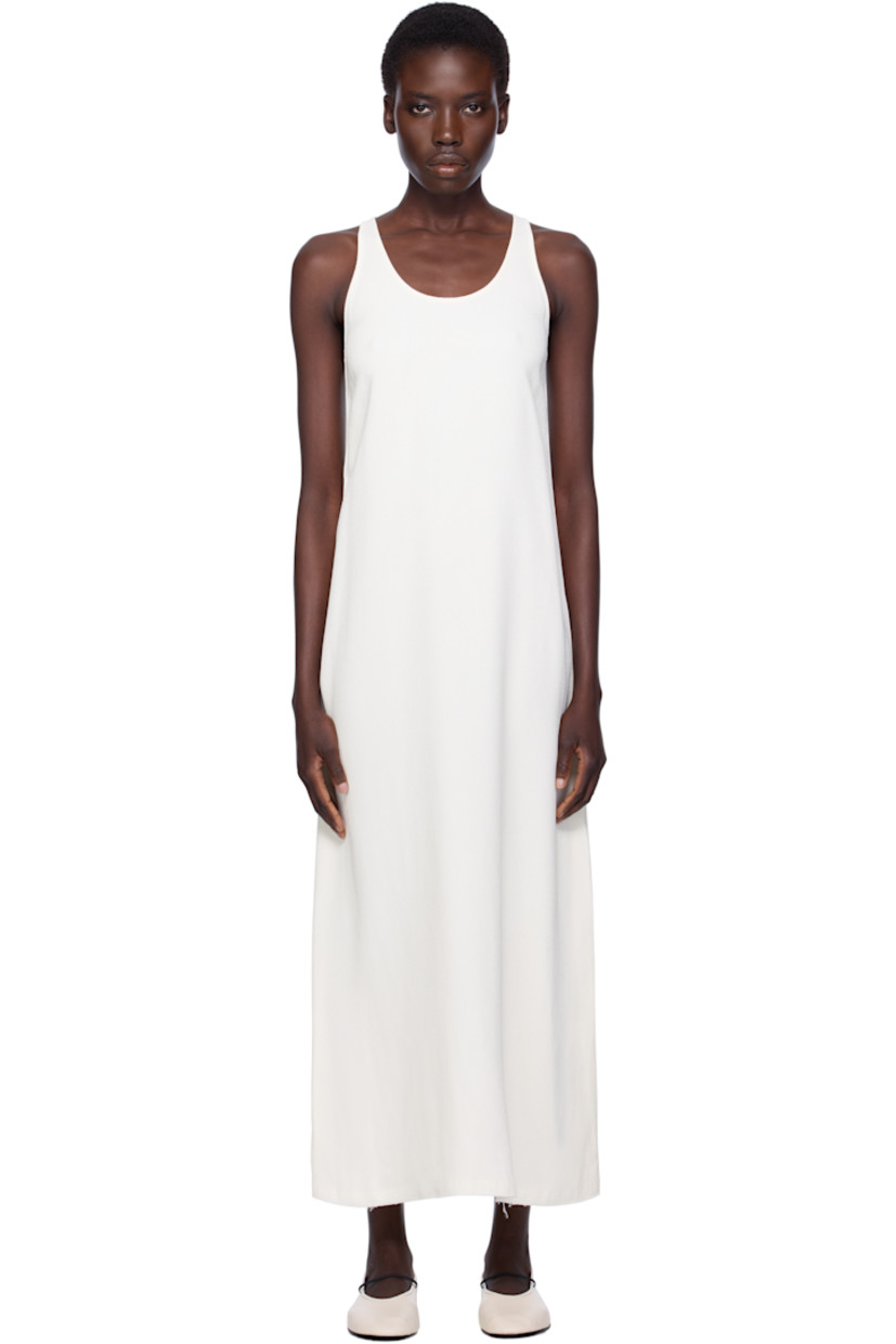 Plain-woven viscose midi dress.

· Scoop neck
· Raw edge at hem
· Zip closure at racer back

Supplier color: Macadamia