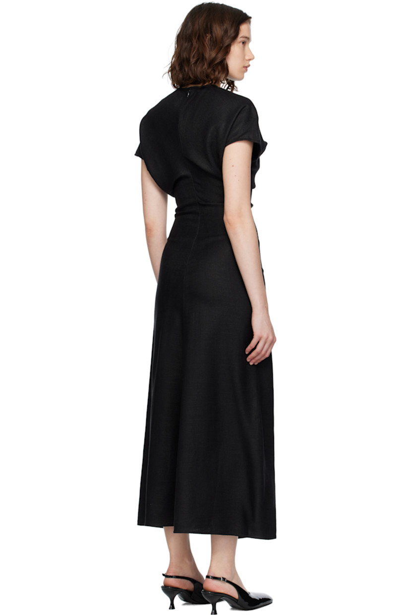 Basket-woven viscose- and linen-blend midi dress.

· Round neck
· Draping at front and back
· Cap sleeves
· Concealed zip closure at back

Supplier color: Black