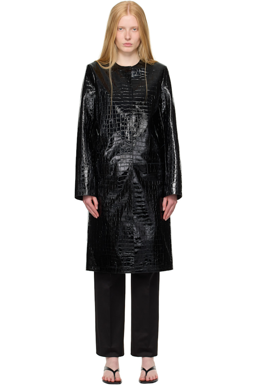 Croc-embossed lambskin coat.

· Round neck
· Concealed button closure
· Flap pockets
· Full viscose satin lining

Supplier color: Black