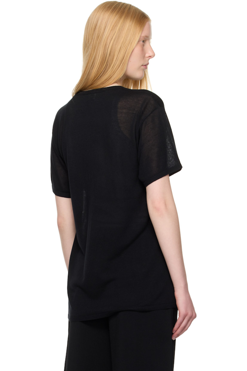 Semi-sheer knit lyocell- and cashmere-blend T-shirt. 

· Rib-knit crewneck, hem, and cuffs
· Dropped shoulders

Supplier color: Black