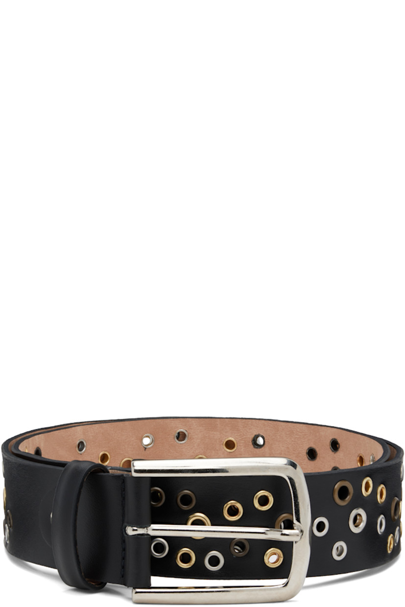 Buffed leather belt.

· Grommets throughout 
· Keeper loop at front
· Pin-buckle fastening 
· W1.75"

Supplier color: Black