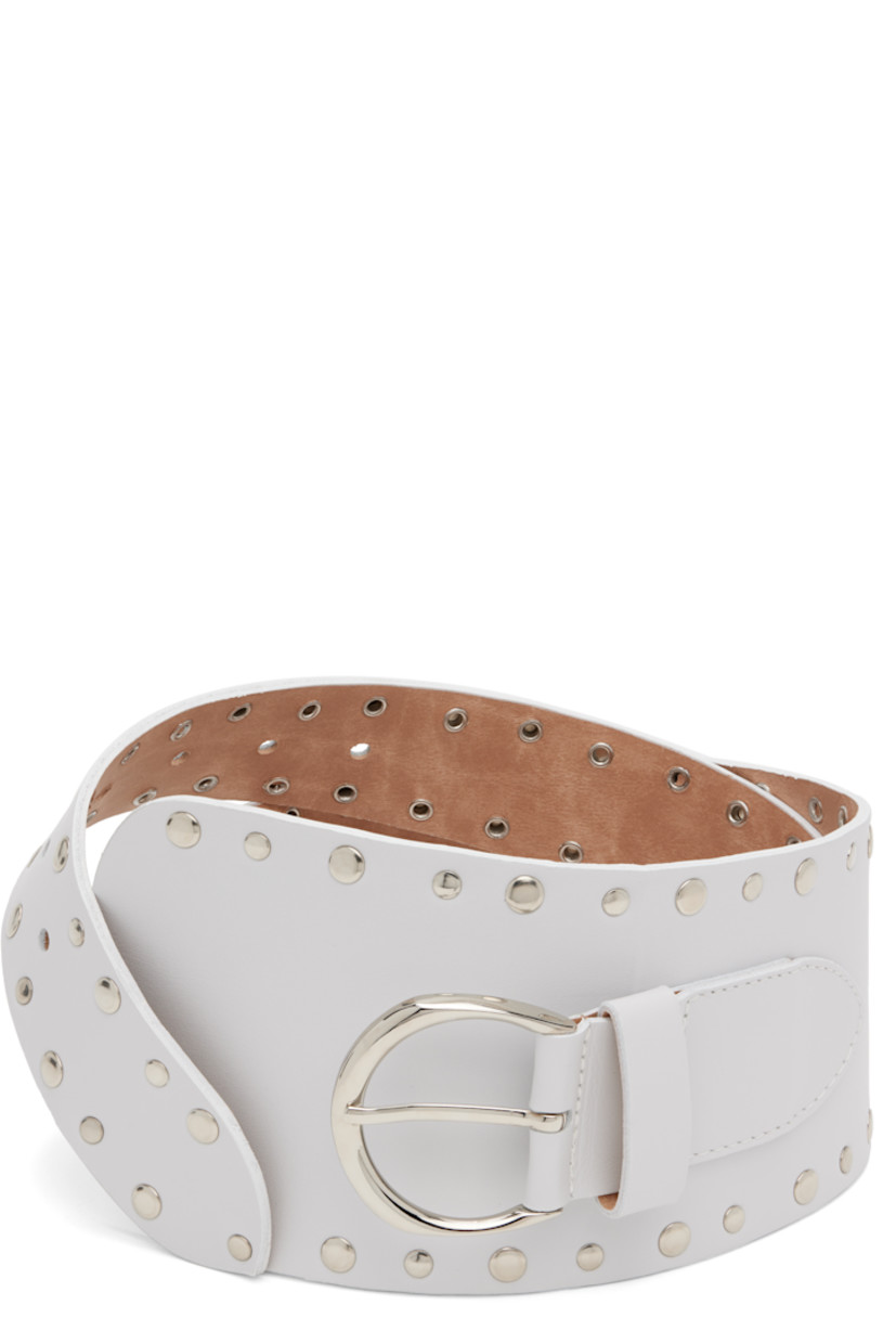 Buffed leather belt.

· Studs throughout
· Pin-buckle fastening
· W4"

Supplier color: White