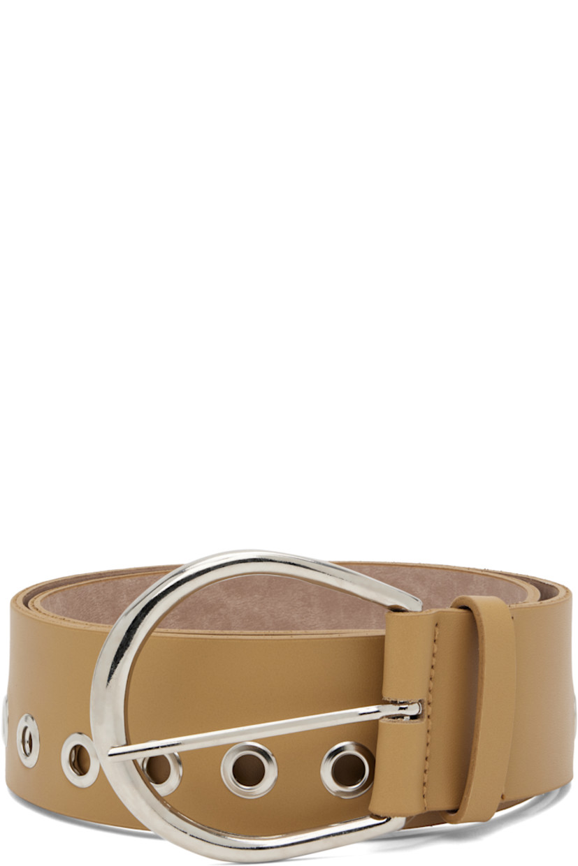 Buffed leather belt.

· Metal eyelets throughout
· Pin-buckle fastening
· W2"

Supplier color: Beige