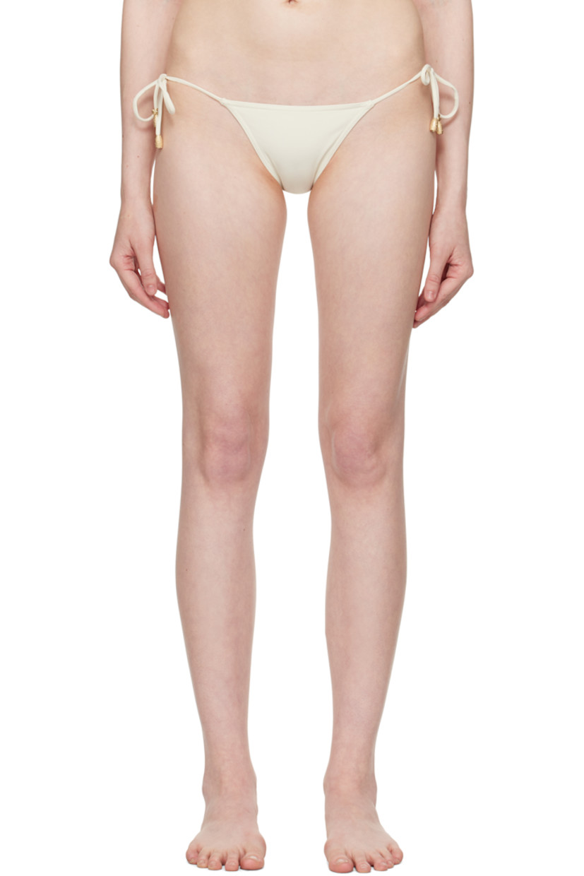 Stretch nylon jersey bikini bottom. 

· Self-tie fastening at sides
· Textured graphic hardware at straps
· Partial jersey lining
· Gold-tone hardware 

Supplier color: Sable fin