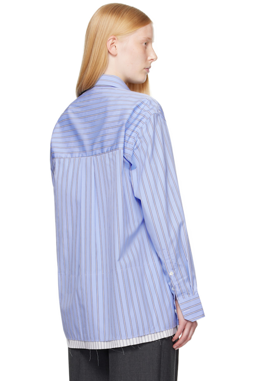 Cotton poplin shirt-style minidress. Stripes throughout

· Spread collar
· Button closure
· Logo flag and patch pocket at chest
· Logo embroidered at front
· Raw edge at tiered hem
· Adjustable buttoned barrel cuffs
· Box pleat at back yoke
· Logo-engraved mother-of-pearl hardware

Supplier color: Japanese blue stripe