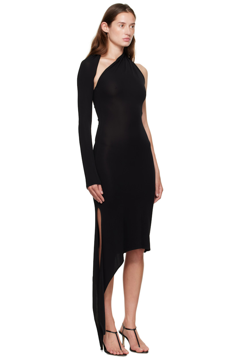 Stretch viscose crêpe jersey midi dress.

· Draped single-shoulder construction
· Asymmetrical hem
· Slit at side seam

Supplier color: Black