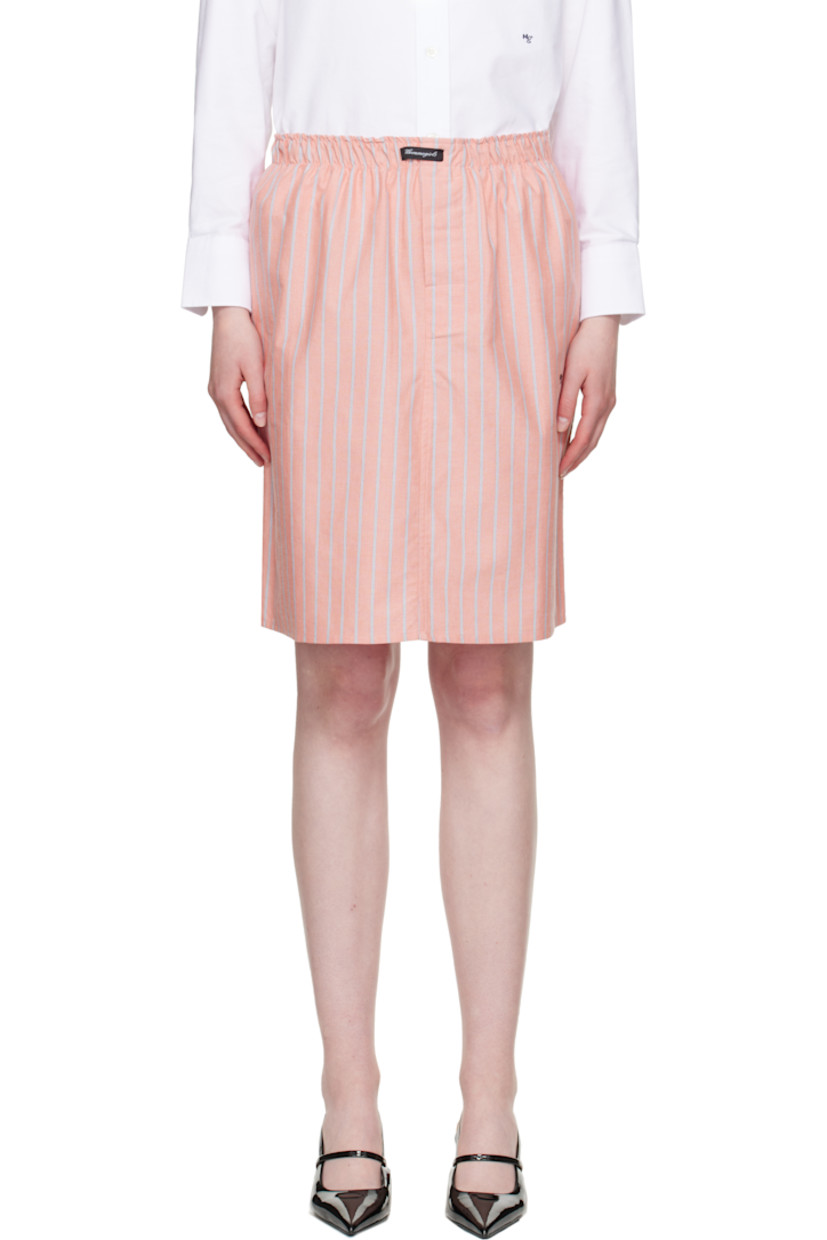 Cotton oxford cloth midi skirt. Stripes throughout.

· Logo patch at elasticized waistband
· Button fly
· Logo embroidered at front

Supplier color: Coral stripe oxford