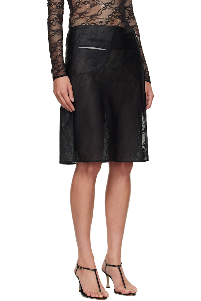 Sheer organza midi skirt.

· Single-pocket styling
· Detachable strap at two-way zip closure
· Darts at back waist
· Full sheer stretch lace lining
· Logo-engraved silver-tone hardware

Supplier color: Black
