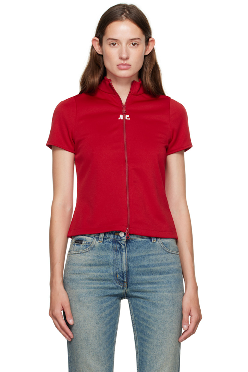 Jersey top.

· Stand collar
· Two-way zip closure
· Embroidered logo patches at chest

Supplier color: Ruby