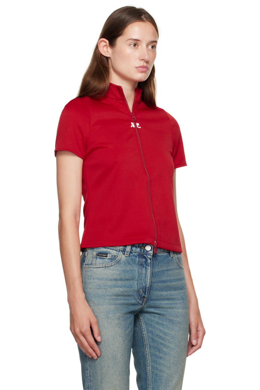 Jersey top.

· Stand collar
· Two-way zip closure
· Embroidered logo patches at chest

Supplier color: Ruby