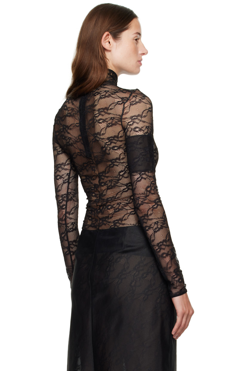 Sheer stretch nylon lace top.

· Mock neck
· Logo embroidered at chest
· Zip pocket at sleeve
· Zip closure at back collar
· Unlined

Supplier color: Black