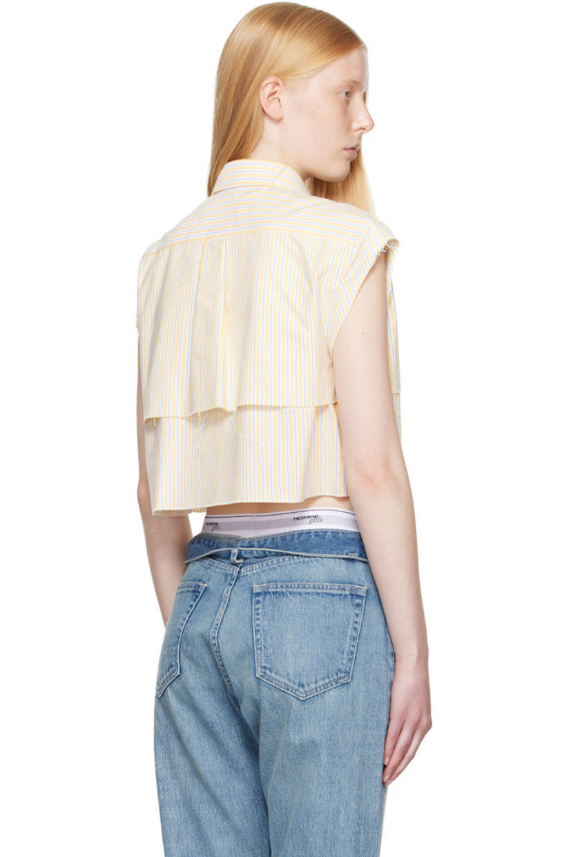 Cotton oxford cloth shirt. Stripes throughout.

· Spread collar
· Button closure
· Logo flag and patch pocket at chest
· Raw edge at layered yoke and armscyes
· Logo embroidered at front
· Cropped hem
· Box pleat at back yoke
· Logo-engraved mother-of-pearl hardware

Supplier color: Yellow stripe oxford
