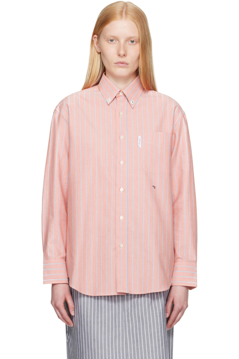 Cotton oxford cloth shirt. Stripes throughout.

· Spread collar
· Button closure
· Logo flag and patch pocket at chest
· Logo embroidered at front
· Shirttail hem
· Adjustable buttoned barrel cuffs
· Button fastening at back collar
· Twin pleats at back yoke
· Logo-engraved mother-of-pearl hardware

Supplier color: Coral stripe oxford
