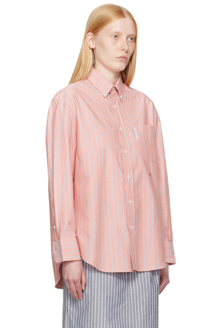 Cotton oxford cloth shirt. Stripes throughout.

· Spread collar
· Button closure
· Logo flag and patch pocket at chest
· Logo embroidered at front
· Shirttail hem
· Adjustable buttoned barrel cuffs
· Button fastening at back collar
· Twin pleats at back yoke
· Logo-engraved mother-of-pearl hardware

Supplier color: Coral stripe oxford