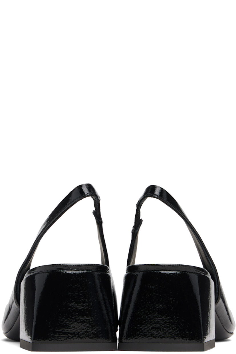 Vinyl heels.

· Square toe
· Logo embroidered at vamp
· Elasticized slingback strap
· Covered block heel with rubber injection
· Leather sole
· Heel: H2"

Supplier color: Black