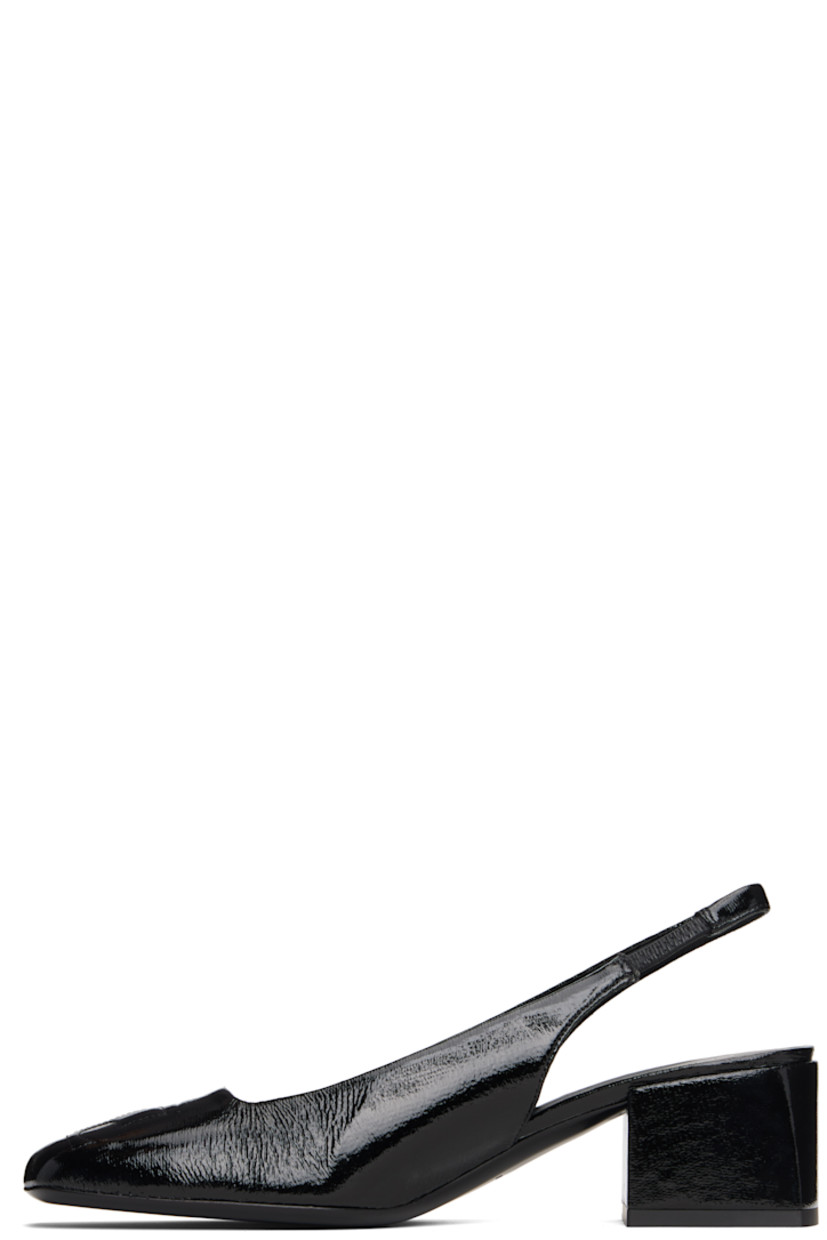 Vinyl heels.

· Square toe
· Logo embroidered at vamp
· Elasticized slingback strap
· Covered block heel with rubber injection
· Leather sole
· Heel: H2"

Supplier color: Black