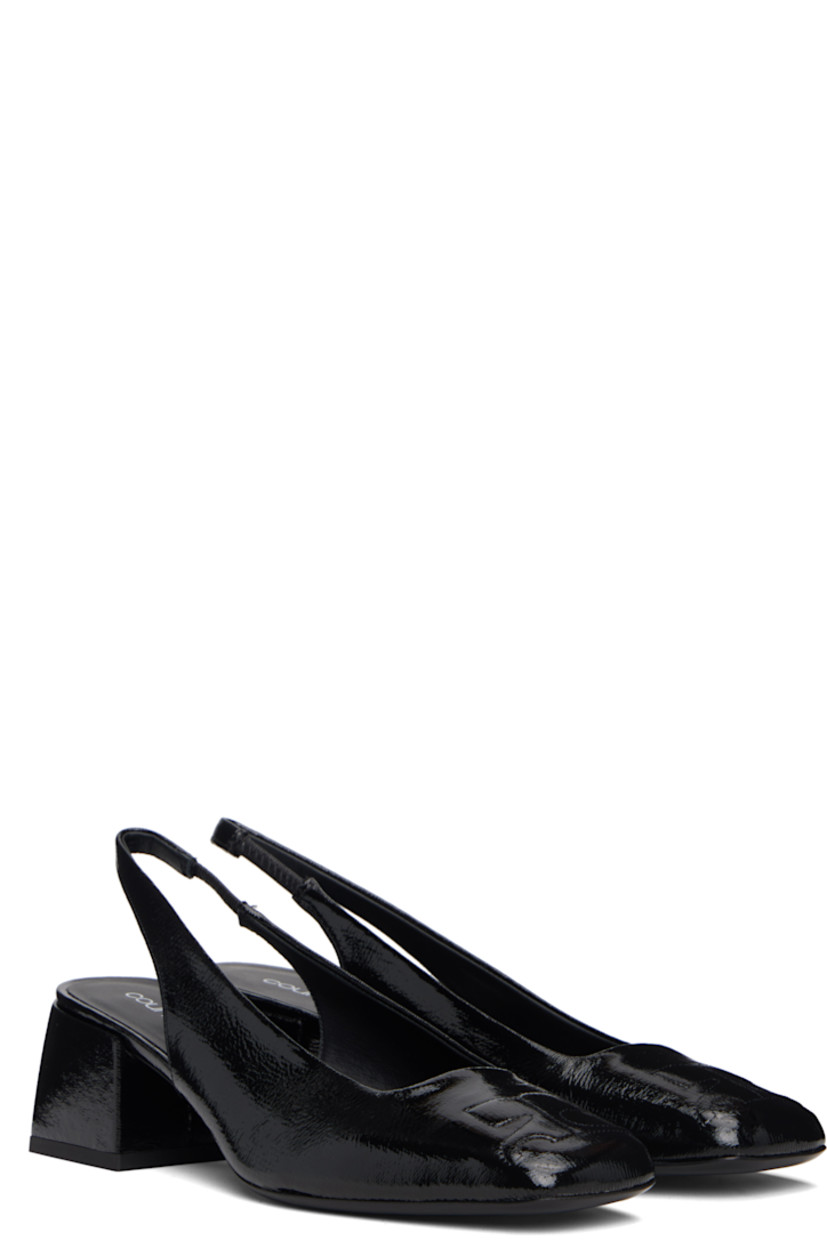 Vinyl heels.

· Square toe
· Logo embroidered at vamp
· Elasticized slingback strap
· Covered block heel with rubber injection
· Leather sole
· Heel: H2"

Supplier color: Black