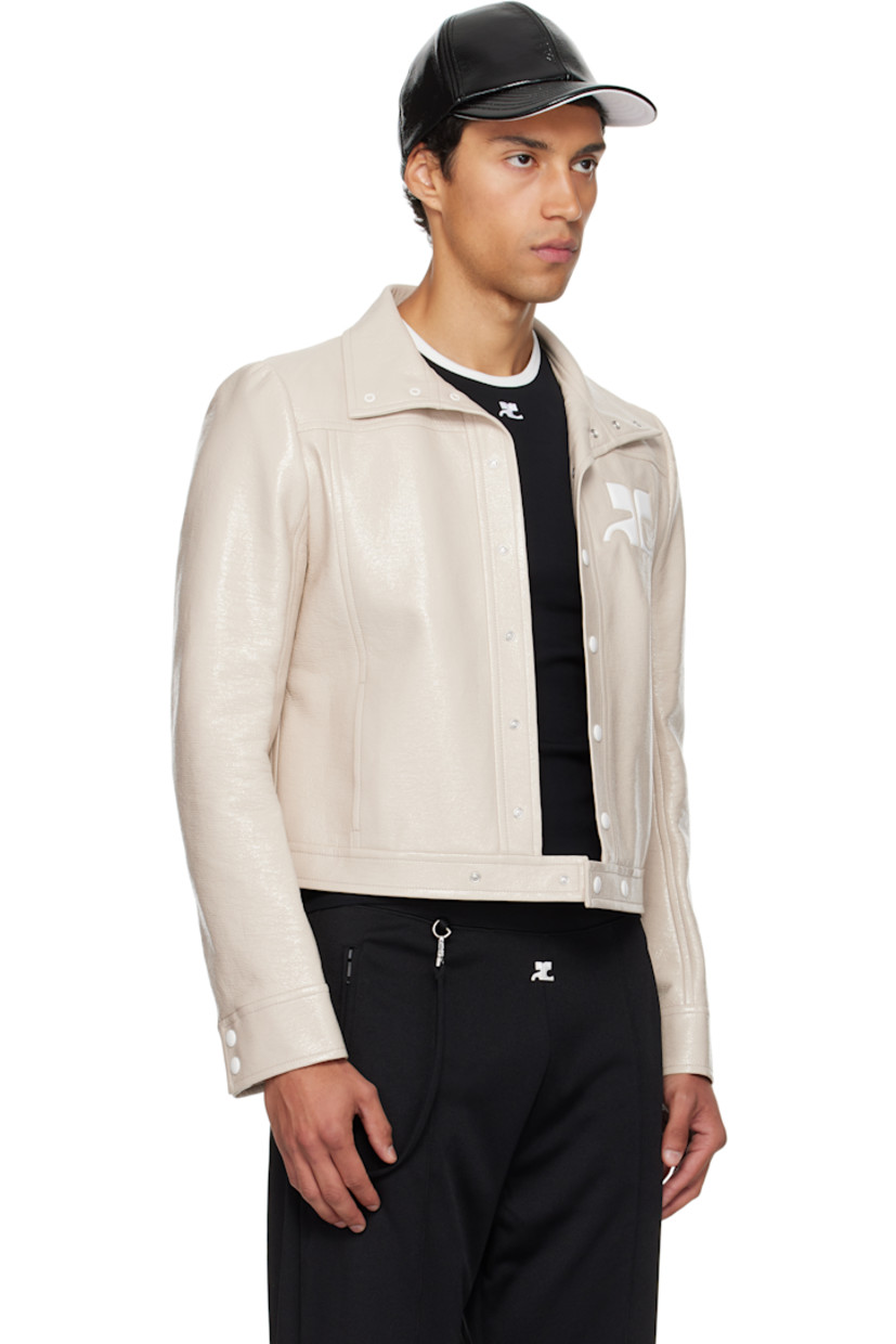 Crinkled stretch vinyl jacket.

· Spread collar
· Press-stud closure
· Inset faux-leather logo patch at chest
· Welt pockets at waist
· Press-stud barrel cuffs
· Welt pocket at interior
· Full satin lining

Part of the Reedition collection.

Supplier color: Mastic grey