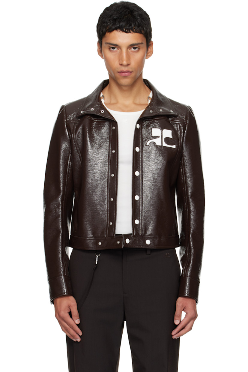 Crinkled stretch vinyl jacket.

· Spread collar
· Press-stud closure
· Inset faux-leather logo patch at chest
· Welt pockets at waist
· Press-stud barrel cuffs
· Welt pocket at interior
· Full satin lining

Part of the Reedition collection.

Supplier color: Chocolate