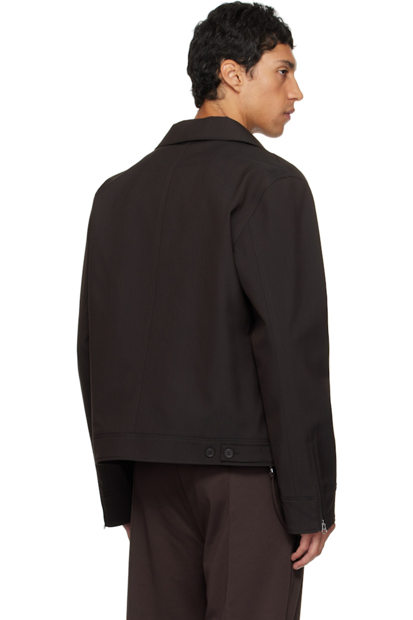 Stretch nylon- and wool-blend twill jacket.

· Spread collar
· Two-way zip closure
· Embroidered logo at chest
· Welt pockets at waist
· Zip vent at cuffs
· Adjustable button tabs at back hem
· Welt pocket at interior
· Full satin lining

Supplier color: Chocolate
