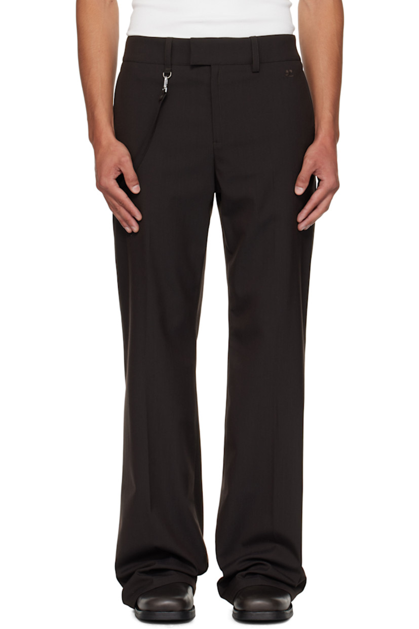 Stretch nylon- and wool-blend twill trousers.

· Flared
· Belt loops
· Three-pocket styling
· Zip fly
· Embroidered logo at front
· Detachable strap at front waist and back pocket
· Creased legs

Supplier color: Chocolate