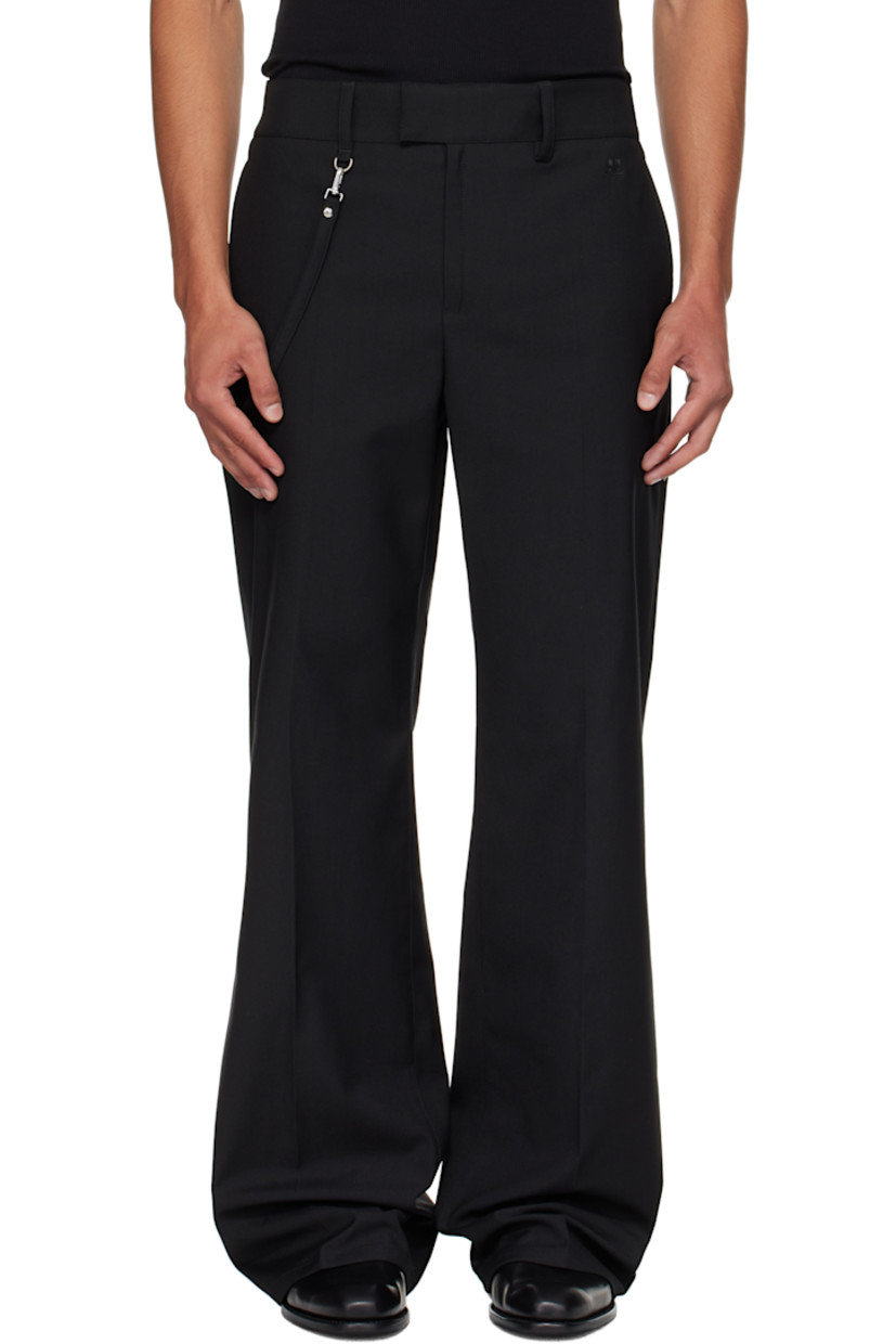 Stretch nylon- and wool-blend twill trousers.

· Flared
· Belt loops
· Three-pocket styling
· Zip fly
· Embroidered logo at front
· Detachable strap at front waist and back pocket
· Creased legs

Supplier color: Black