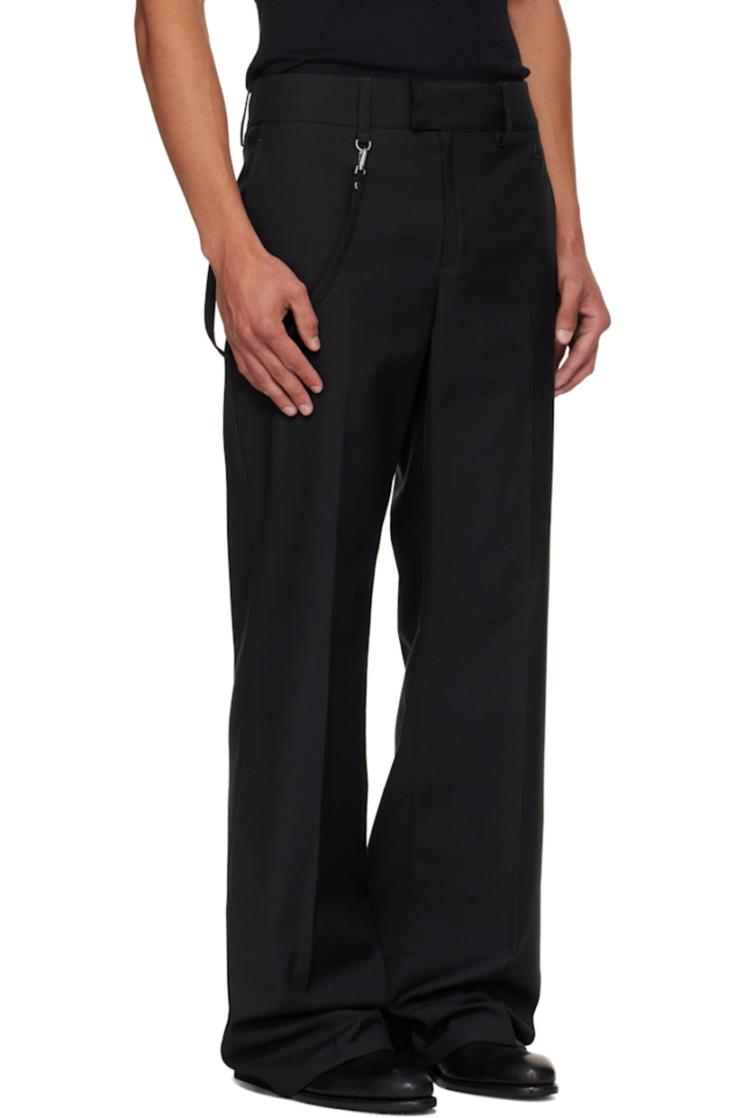 Stretch nylon- and wool-blend twill trousers.

· Flared
· Belt loops
· Three-pocket styling
· Zip fly
· Embroidered logo at front
· Detachable strap at front waist and back pocket
· Creased legs

Supplier color: Black