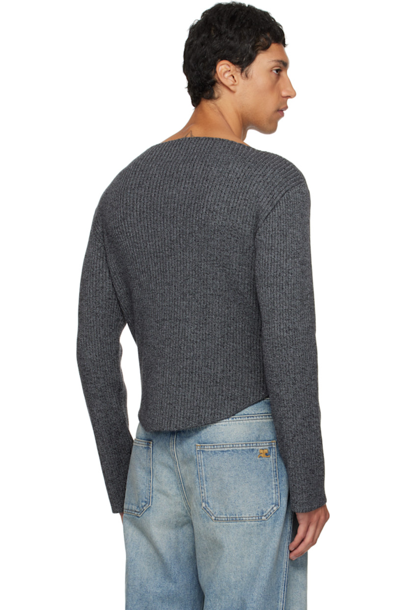 Rib-knit extrafine merino wool sweater.

· Boatneck
· Logo embroidered at chest
· Round hem
· Dropped shoulders

Supplier color: Black/Grey